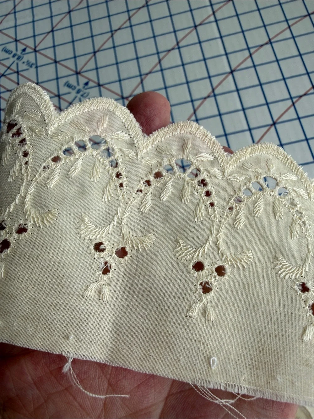 Antique circa 1930s Embroidered Eyelet Trim 2.5+ Yards x 3” Scalloped Cotton